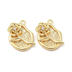 Brass Micro Pave Clear Cubic Zirconia Pendants, Flower Charms, Real 18K Gold Plated, 15.5x11x2mm, Hole: 1.4mm