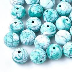 Perline acrilico crepato, perline imitazione pietra preziosa, tondo, azzurro, 14.5~16mm, foro: 2.2mm, circa 220pcs/500g