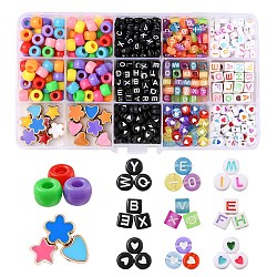588Pcs 13 Styles Geometry & Star & Heart & Flower Acrylic Beads, for DIY Jewelry Making, Mixed Color, 588pcs/box