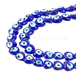 Nbeads cuore malocchio lampwork fili di perline, blu, 13~15x15x9mm, Foro: 2 mm, circa 24pcs/filo, 11.4 pollice, 2 fili / scatola