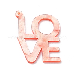 Pendentif acrylique thème Saint Valentin, mot amour charme, rose brumeuse, 47x35.5x2.2mm, Trou: 1.8mm