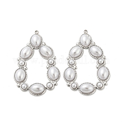 Colgantes de perlas de imitación de plástico abs, con 304 fornituras de acero inoxidable, encanto de lágrima, color acero inoxidable, 41x26x4mm, agujero: 1.4 mm