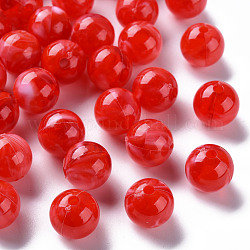Perles acryliques, pierre d'imitation, ronde, rouge, 12mm, Trou: 2mm, environ 560 pcs/500 g