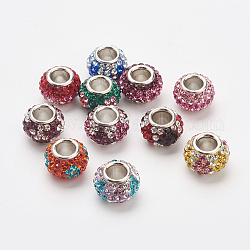 Austrian Crystal European Beads, Large Hole Beads, 925 Sterling Silver Core, Rondelle, Mixed Color, 11x7.5mm, Hole: 4.5mm
