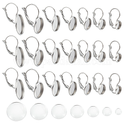 Dikosmetisches DIY-Ohrring-Set, inklusive flacher runder 304 Edelstahl-Hebelback-Ohrring-Fassung, mit transparenten Glascabochons, Edelstahl Farbe, 84 Stück / Karton