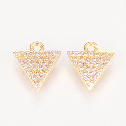 Brass Micro Pave Cubic Zirconia Charms, Triangle, Nickel Free, Real 18K Gold Plated, 10x9x2mm, Hole: 1mm