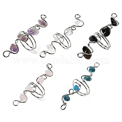 Natural Mixed Gemstone Chips Finger Ring, Rack Plating Platinum Brass Wire Wrap Wide Ring, Inner Diameter: 17~19mm