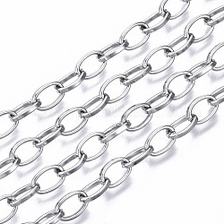 304 Stainless Steel Paperclip Chains, Unwelded, with Spool, Flat Oval, Stainless Steel Color, 9x6x1mm, about 82.02 Feet(25m)/roll