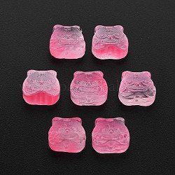 Perles de verre peintes par pulvérisation transparentes deux tons, signes du zodiaque chinois tigre, rose chaud, 11.5x12x8mm, Trou: 1mm