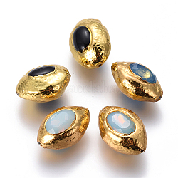 Perles en verre, avec les accessoires en laiton plaqués or, forme d'olive, couleur mixte, 25~27x17~21x13~17mm, Trou: 1~1.2mm