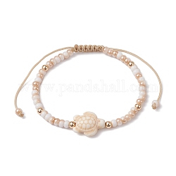 Bracelets de perles tressées en turquoise synthétique et verre tortue, bracelets réglables en fil de nylon pour femmes, beige, diamètre intérieur: 1-7/8~3-3/8 pouce (4.8~8.6 cm)