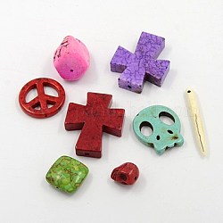 Magnesite Beads, Dyed, Mixed Shape, Mixed Color, 5~44x5~30x4~10mm, Hole: 1~3mm