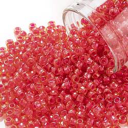 Toho perles de rocaille rondes, Perles de rocaille japonais, (979) topaze lumineuse / doublée rose fluo, 8/0, 3mm, Trou: 1mm, environ 220 pcs/10 g