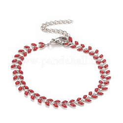 Bracelet chaînes à maillons de blé en émail, 304 bijoux en acier inoxydable pour femme, couleur inoxydable, firebrick, 6-7/8 pouce (17.5 cm)