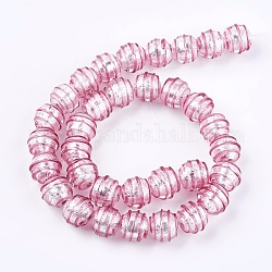Argent à la main feuille perles de verre au chalumeau, ronde, rose chaud, 12.5~13x11~12mm, Trou: 1~2mm