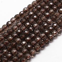 Naturale perle di quarzo fumé fili, sfaccettato, tondo, 4mm, Foro: 1 mm, circa 90pcs/filo, 14.9 pollice~15.1 pollici