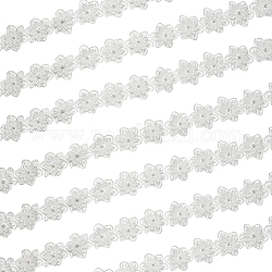 Ruban d'organza, avec perle en plastique imitation perle abs, fleur, blanc, 2-3/8 pouce (60 mm), environ 5.00 yards (4.57 m)/rouleau