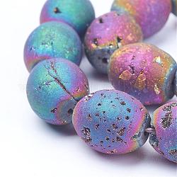 Chapelets de perles en agate de géode naturelle druzy électrolytique, baril, multi-couleur plaquée, 13.5x12mm, Trou: 1mm, Environ 13 pcs/chapelet, 7.67 pouce