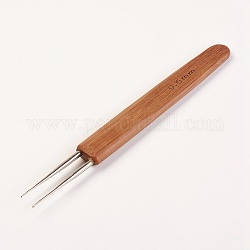 Gancho de ganchillo doble de acero, agujas de ganchillo dreadlock, mango de bambú, tierra de siena, 133x13.5x5mm, pin: 0.5 mm