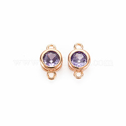 Brass Connector Charms, with Rhinestone, Nickel Free, Real 18K Gold Plated, Flat Round, Tangerine, 9x5x3mm, Hole: 1mm