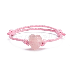 Bracciale con cordino intrecciato cuore di quarzo rosa naturale, braccialetto dell'amicizia regolabile per le donne, diametro interno: 2-1/8~3 pollice (5.4~7.6 cm)
