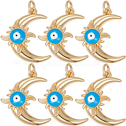 Beebeecraft 8Pcs Eco-Friendly Brass Enamel Pendants, with Jump Ring, Moon with Evil Eye Charm, Real 18K Gold Plated, 21x18x6mm, Hole: 3.5mm