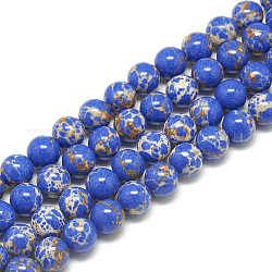 Synthetische imperiale Jaspisperlenstränge, gefärbt, Runde, Blau, 8~8.5 mm, Bohrung: 1 mm, ca. 50 Stk. / Strang, 15.7 Zoll