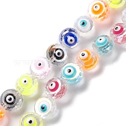 Hebras de perlas de vidrio de mal de ojo transparente, con esmalte, facetados, plano y redondo, color mezclado, 10x8~8.5mm, agujero: 1.4 mm, aproximamente 40 pcs / cadena, 14.57'' (37 cm)