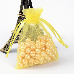 Sacs-cadeaux en organza avec cordon de serrage, pochettes à bijoux, fête de mariage cadeaux de noël sacs-cadeaux, jaune, 9x7 cm