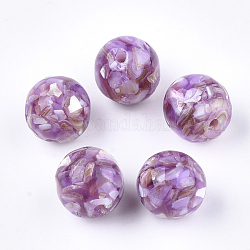 Harz perlen, mit Shell, Runde, lila, 14x13~14 mm, Bohrung: 2 mm