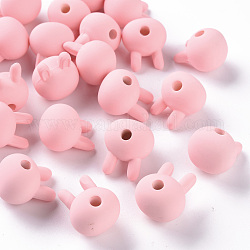 Acryl-Perlen, gummierten Stil, Hälfte gebohrt, Kaninchen, rosa, 19x16.5x14.5 mm, Bohrung: 3.5 mm