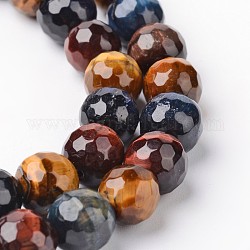 Natural Tiger Eye Bead Strands, Faceted, Round, 8mm, Hole: 1mm, about 49pcs/strand, 15.3 inch