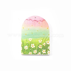 Pendentifs acryliques imprimés, en forme d'arche avec fleur, colorées, 34.5x24x2mm, Trou: 1.2mm