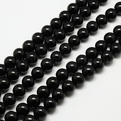 Chapelets de perles en jade de Malaisie naturelle, perles rondes teints, noir, 8mm, Trou: 1mm, Environ 48 pcs/chapelet, 15 pouce