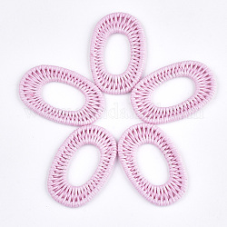 Pendentifs tissés en corde de polyester ciré, avec les accessoires en fer, ovale, rose, 47~48x30~31x3mm