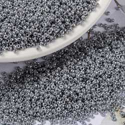 Perles rocailles miyuki rondes, Perles de rocaille japonais, (r443) lustre gris opaque, 15/0, 1.5mm, Trou: 0.7mm, environ 250000 pcs / livre