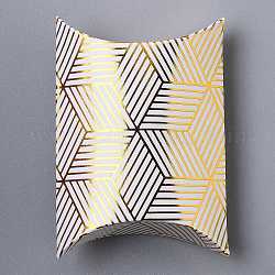 Paper Pillow Candy Boxes, for Wedding Favors Baby Shower Birthday Party Supplies, Rectangle, Gold, Stripe Pattern, Fold: 9.1x6.3x2.65cm, Unfold: 11.3x6.9x0.1cm