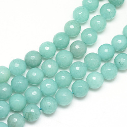 Natürliche weiße Jade Perlenstränge, gefärbt, facettiert, Runde, mittlerer Aquamarin, 8~9 mm, Bohrung: 1 mm, ca. 46 Stk. / Strang, 14.76~14.96 Zoll (37.5~38 cm)