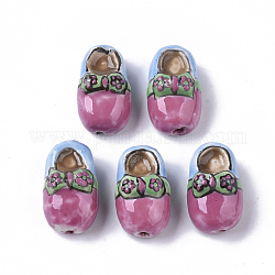 Perles en porcelaine manuelles, famille rose de style, chaussures, rose chaud, 20.5x12x10.5mm, Trou: 1.4mm