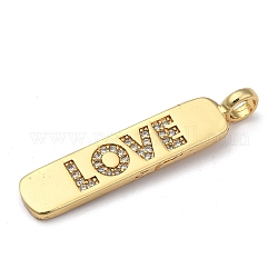 真鍮マイクロパヴェクリアキュービックジルコニアペンダント  長持ちメッキ  バレンタインデーのために  単語の愛の長方形  18KGP本金メッキ  33x7x2mm  穴：3mm