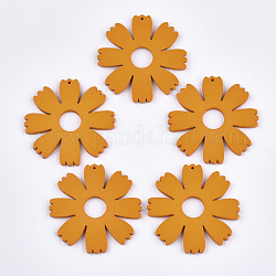 Pendentifs en bois peint, fleur, orange, 49.5x49x3mm, Trou: 1mm