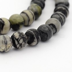 Natürliche schwarze Seide Stein / Netstone Runde Perlen Stränge, 4 mm, Bohrung: 1 mm, ca. 98 Stk. / Strang, 15.7 Zoll