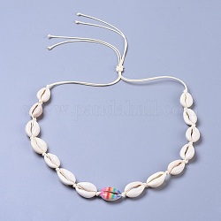 Colliers de perles ajustables en forme de cauris, avec cordon en polyester ciré coréen écologique, colorées, 32.7 pouce ~ 33.5 pouces (83~85 cm)