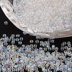 12/0 grade a perles de rocaille en verre rondes, couleurs transparentes arc, fumée blanche, 12/0, 2x1.5mm, Trou: 0.9mm, environ 30000 pcs / sachet 