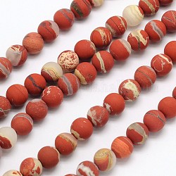Mattiert runde natürlichen weißen Spitzen rotem Jaspis Perlen Stränge, 4 mm, Bohrung: 1 mm, ca. 90 Stk. / Strang, 15.3 Zoll