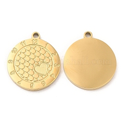 Ion Plating(IP) 316L Surgical Stainless Steel Pendant for Enamel Settings, Flat Round with Heart, Real 18K Gold Plated, Tray: 2.3x3.4mm, 17x15x1mm, Hole: 1.2mm