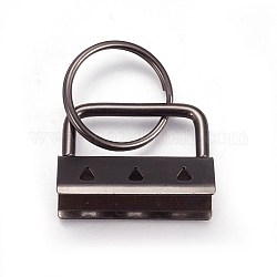 Electroplate Iron Split Key Rings, Keychain Clasp Findings, with Ribbon Ends, Gunmetal, End: 24x32.5x14mm, Ring: 24x2.5mm