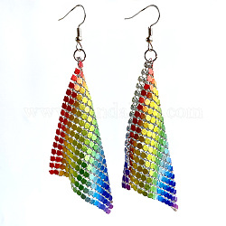 Colorful Triangle Aluminum Dangle Earrings, Brass Jewelry for Women, Rainbow Color, 105mm