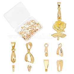 SUNNYCLUE 1 Box 20Pcs 4 Style 18K Gold Plated Brass Pinch Bails Pinch Clip Bail Clasps Charms Oval Brass Snap on Bails Jewellery Findings Clasp Connectors for Earring Bracelet Jewellery Making
