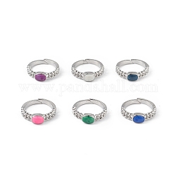 Эмалированное прямоугольное открытое кольцо-манжета, платиновые латунные украшения для женщин, без свинца и без кадмия, разноцветные, размер США 6 (16.5 мм)